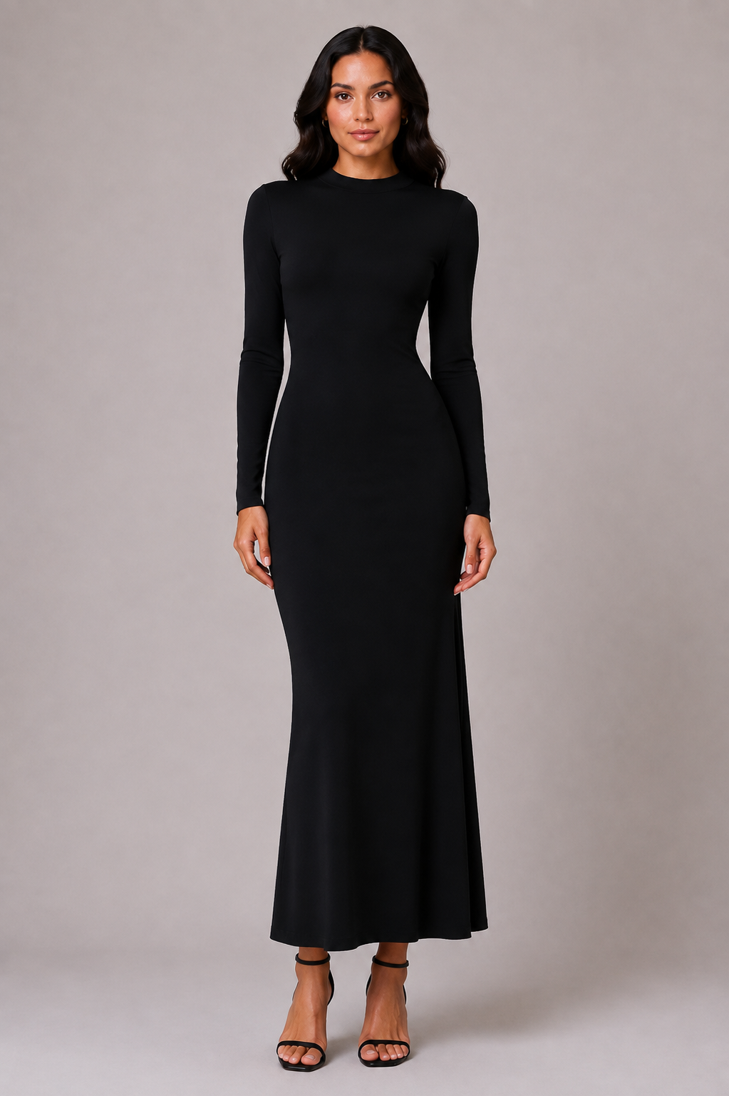 Long dress with high-neck sleeves