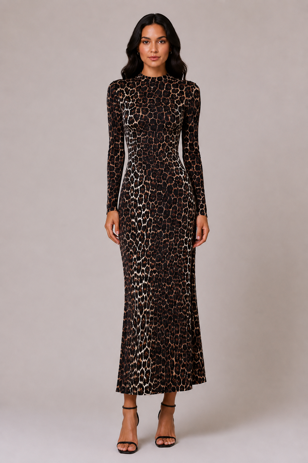 Long dress with high-neck sleeves