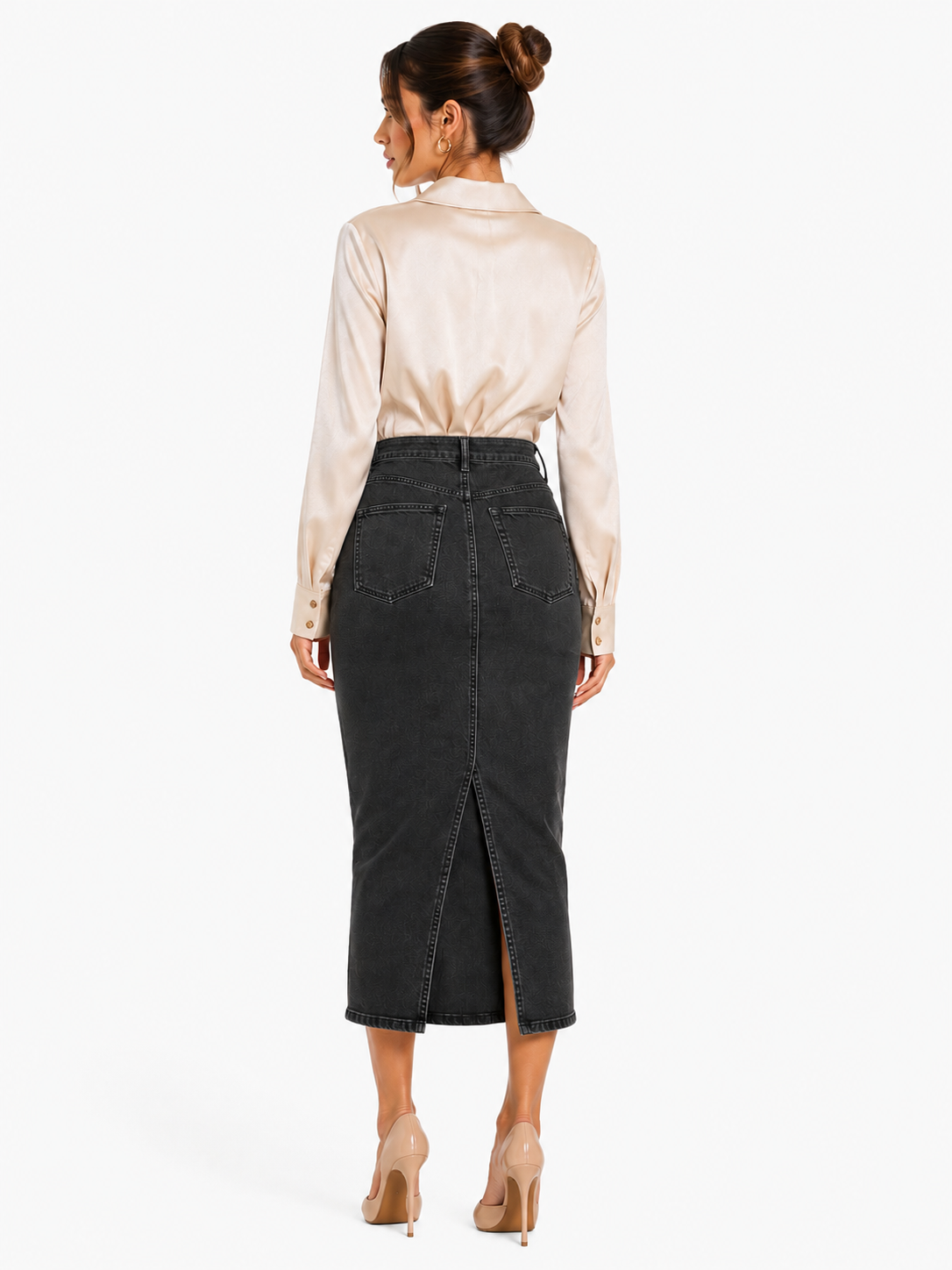 Beige shiny satin cropped shirt