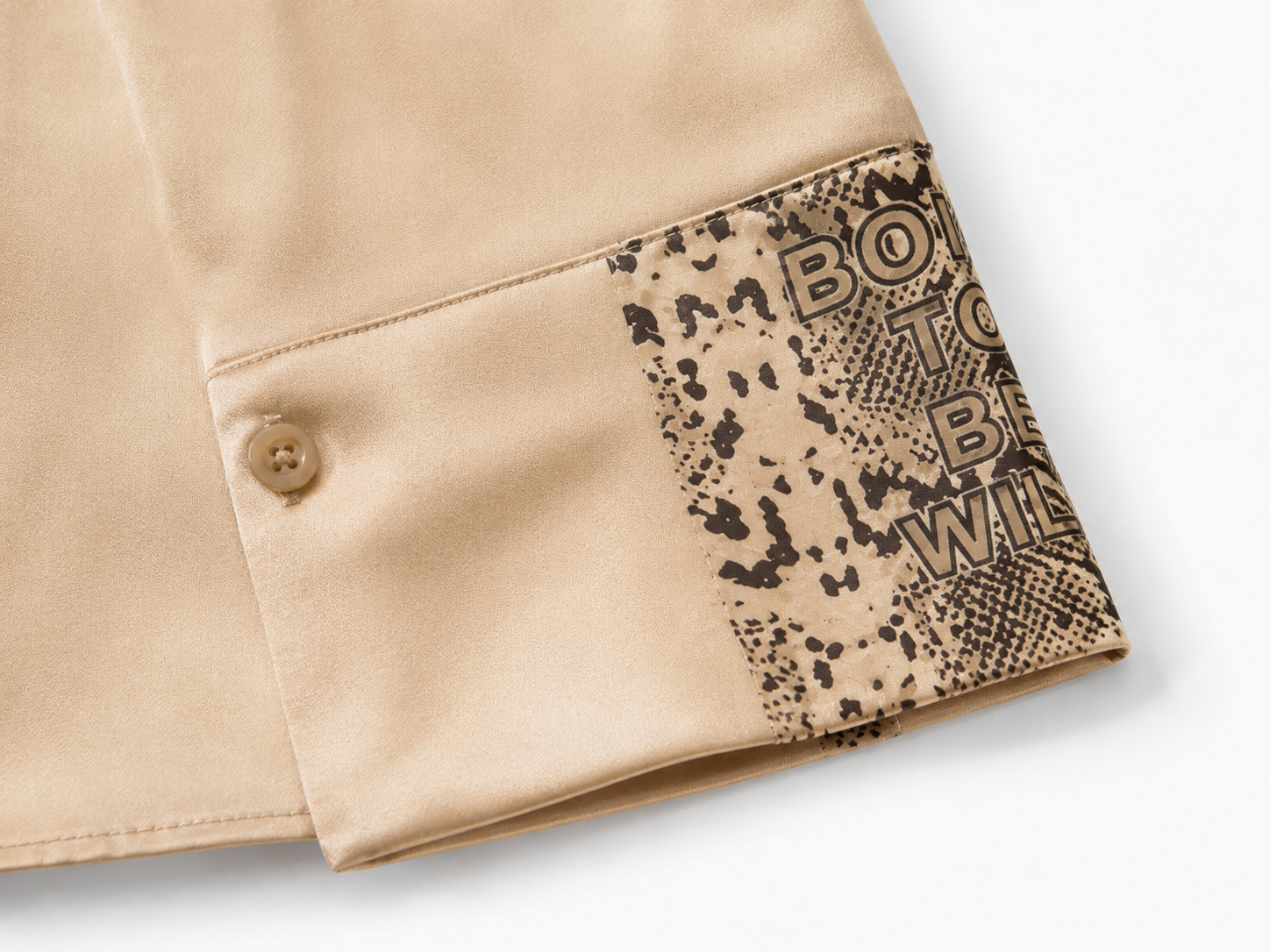 Beige shiny satin cropped shirt