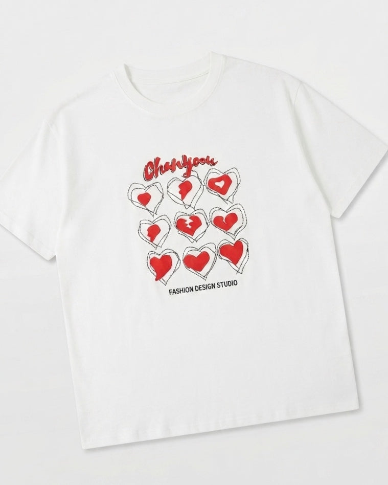 White oversized T-shirt with hearts