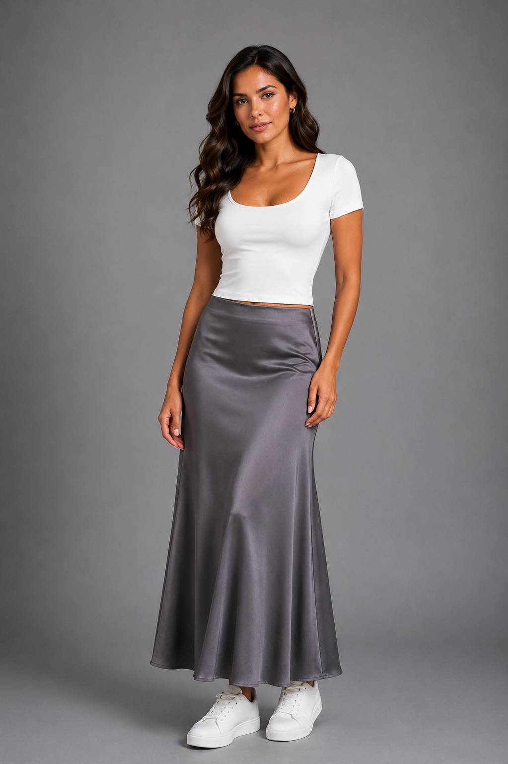Long satin skirt