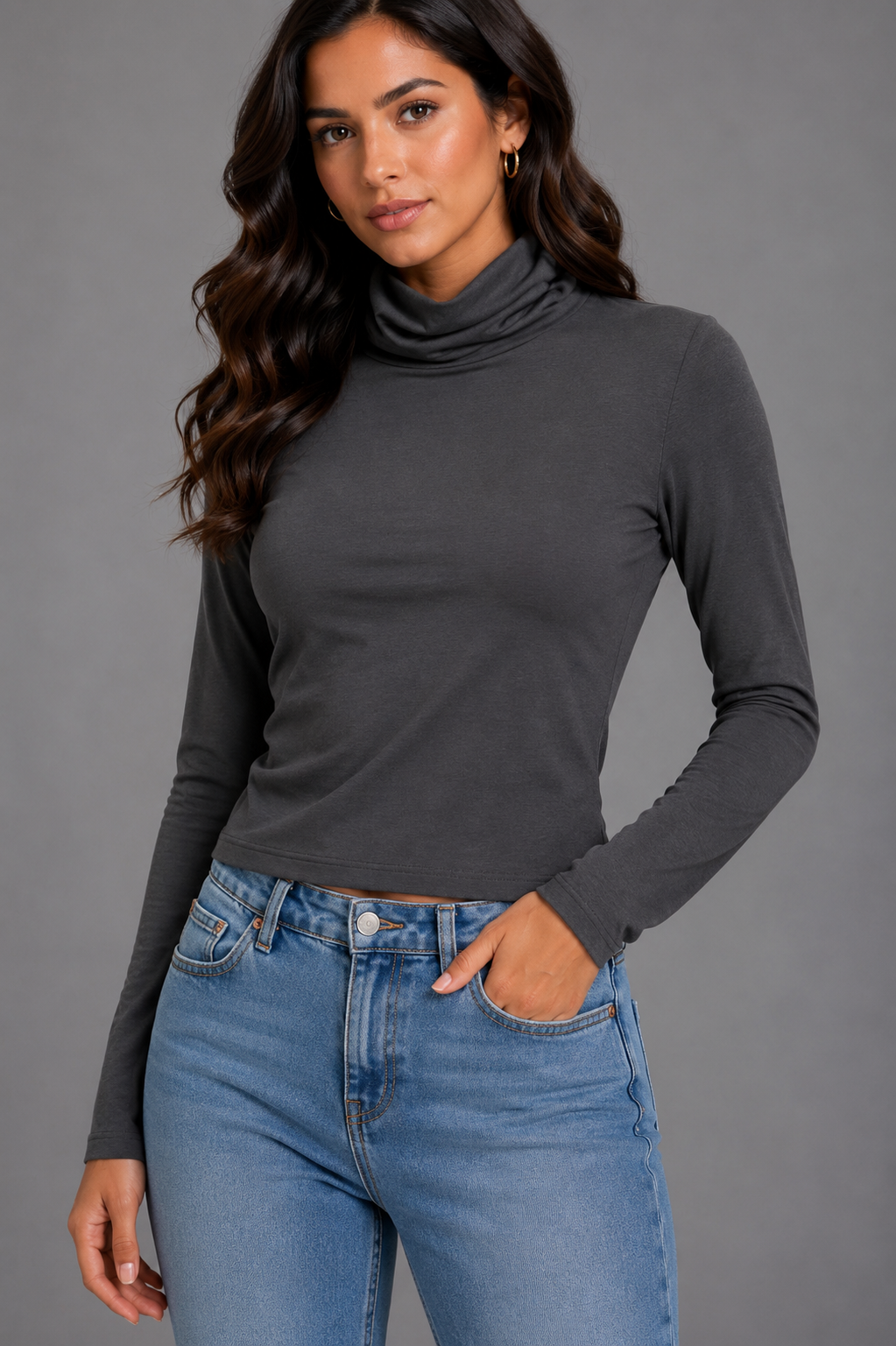 High-neck long-sleeve top