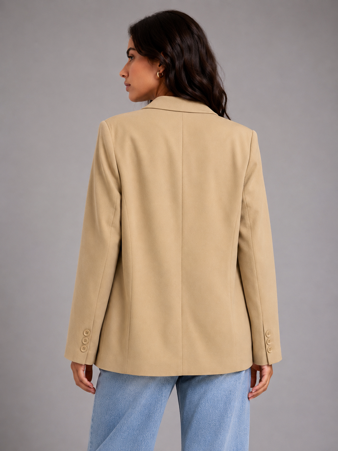 Oversized tan blazer with two buttons