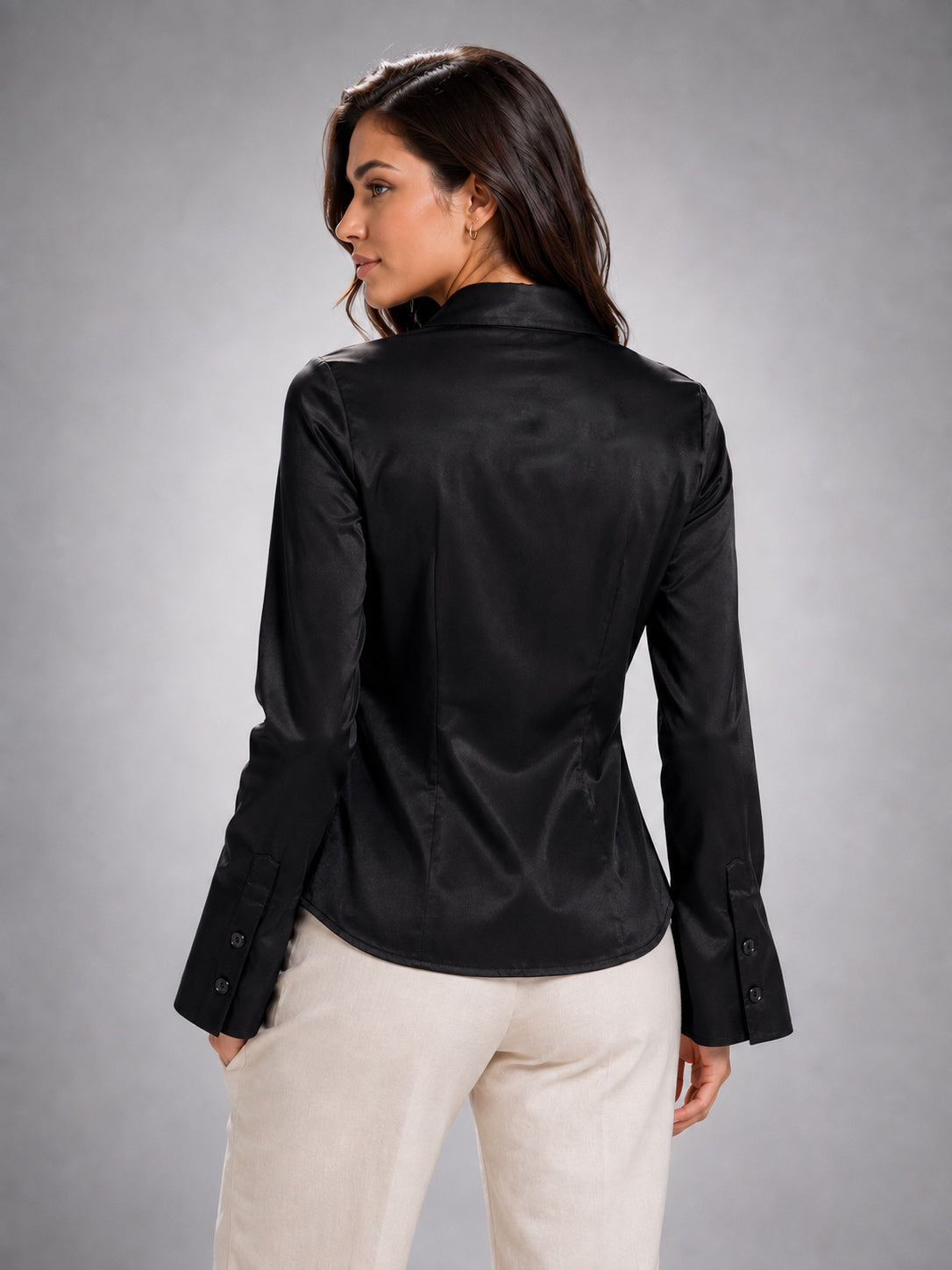 Black satin fitted shirt