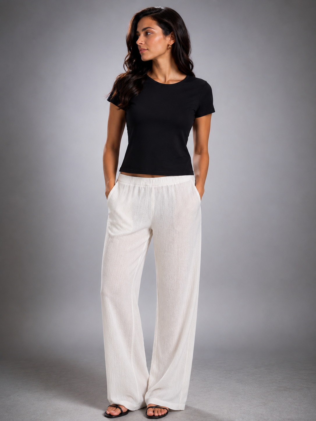 White chiffon straight-cut trousers