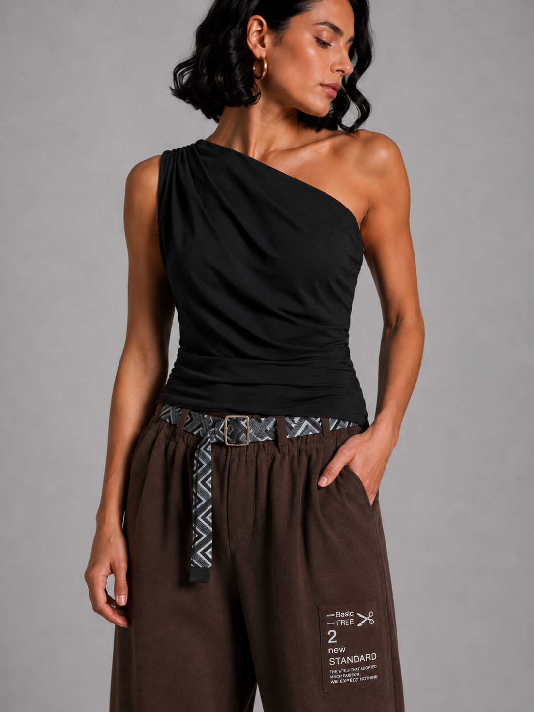Black one-shoulder crop top