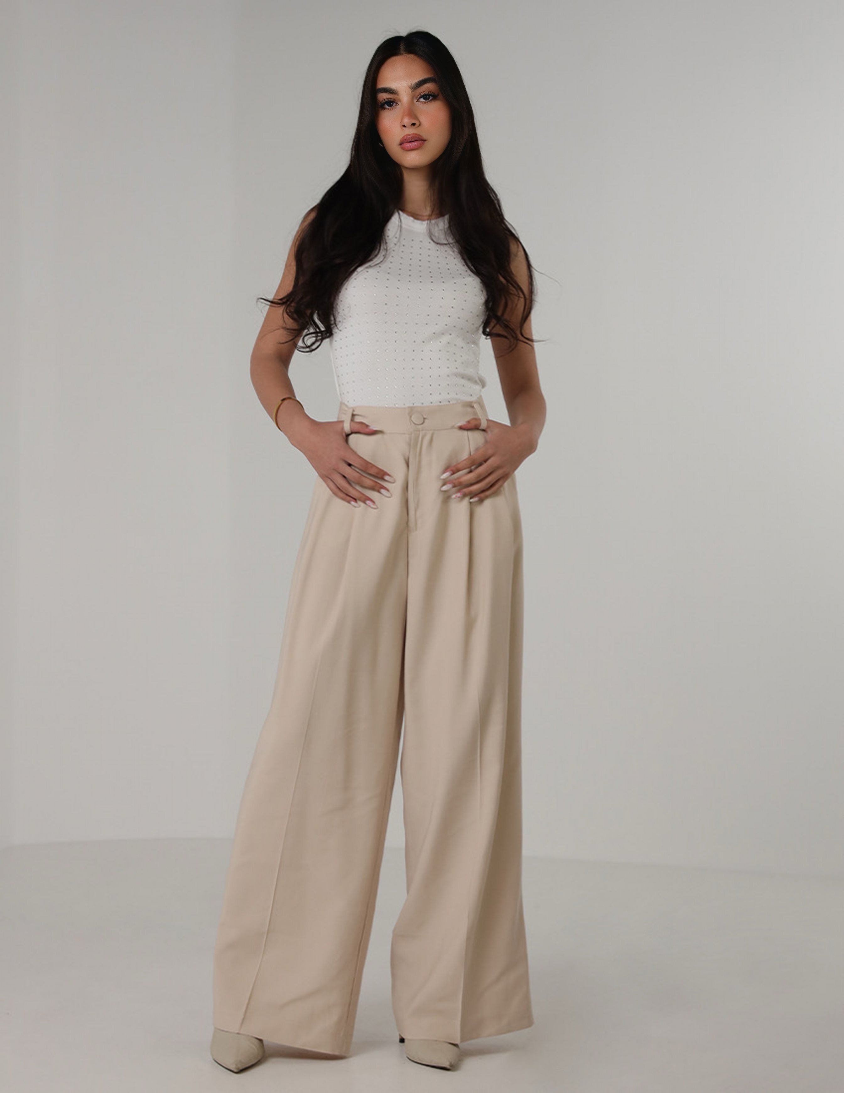 Wide-Leg Pleated Trousers