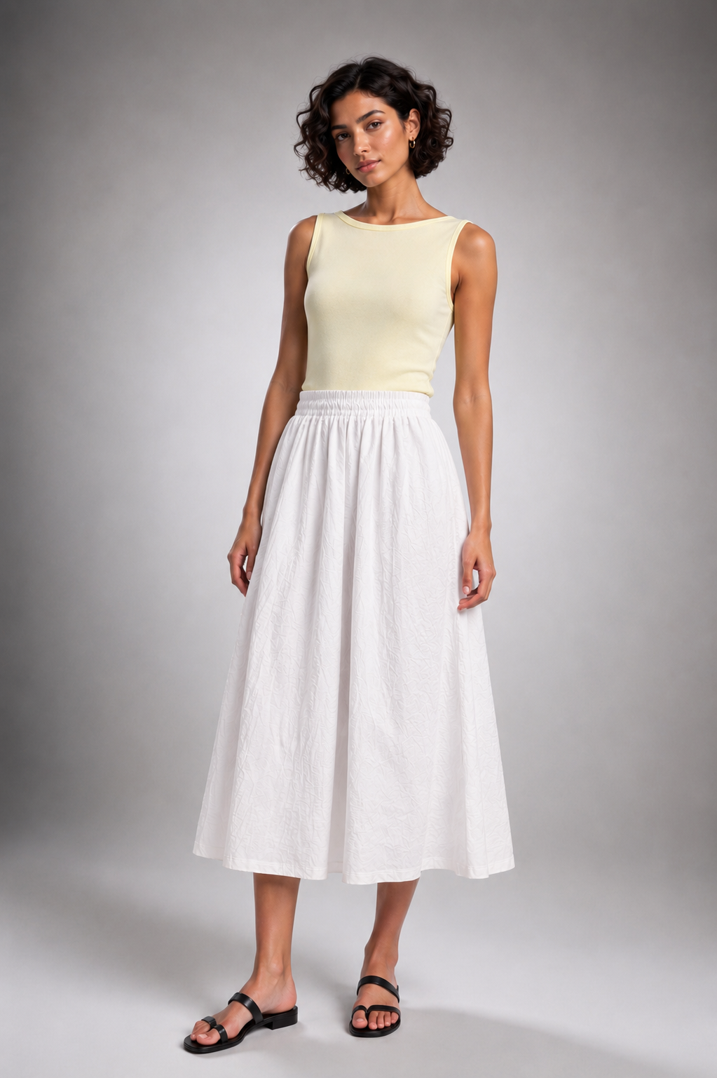 Elastic-waist midi skirt