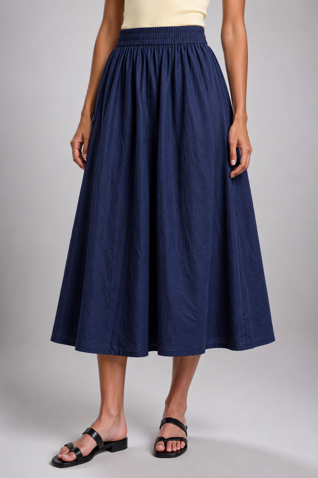 Elastic-waist midi skirt