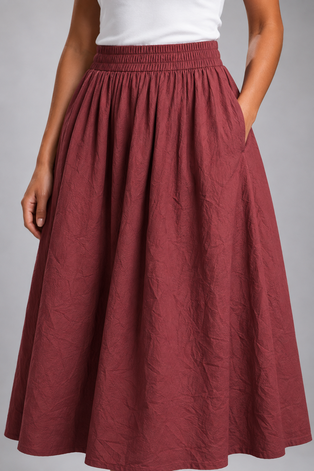 Elastic-waist midi skirt