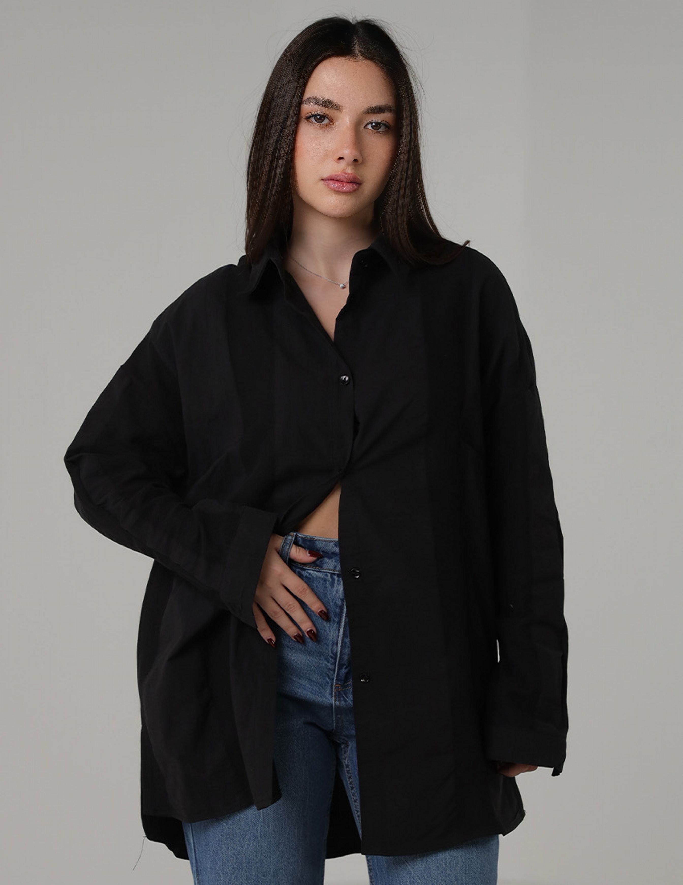 Oversized Cotton Button-Up Shirt