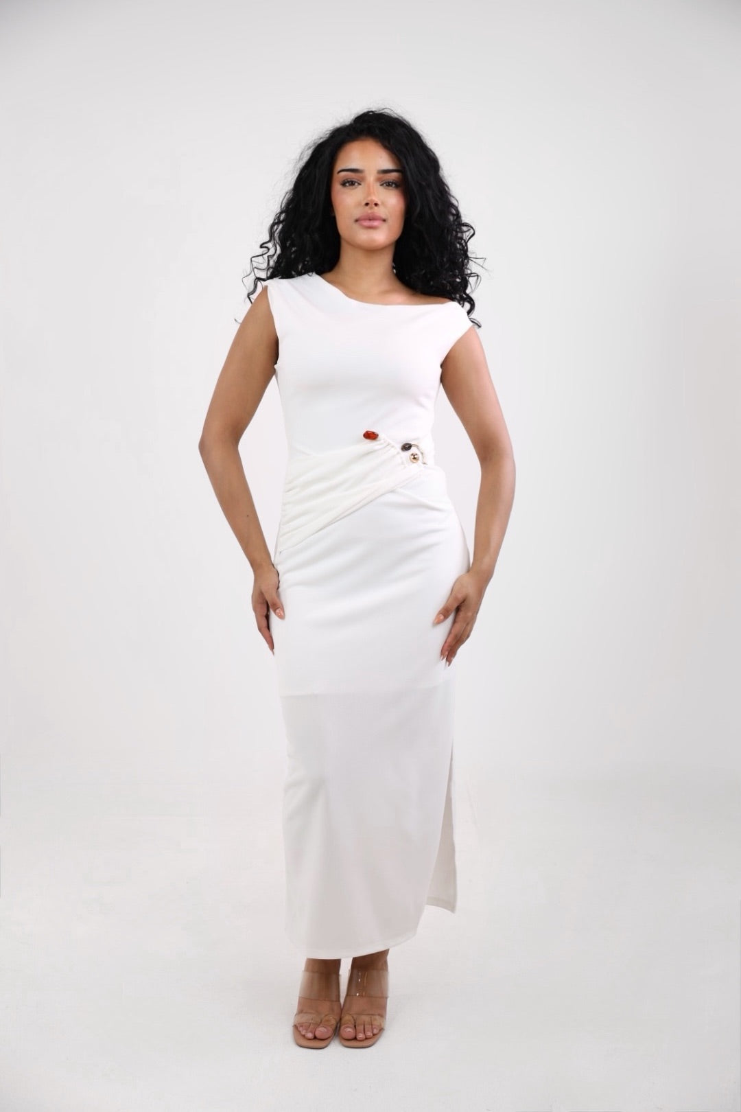 Long dress with beaded waist