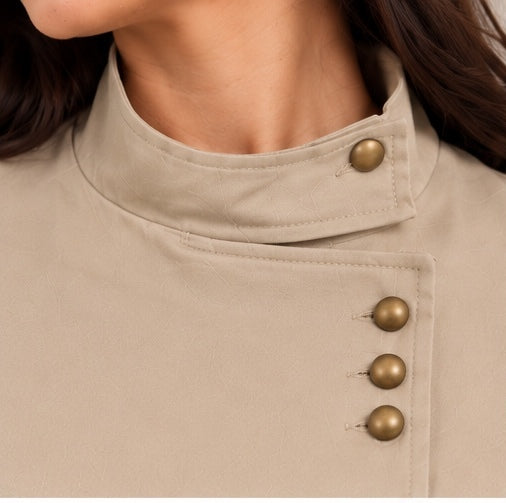 Midi jacket with a buttoned stand collar