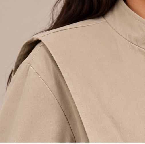 Midi jacket with a buttoned stand collar