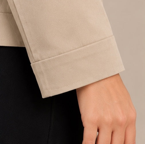 Midi jacket with a buttoned stand collar