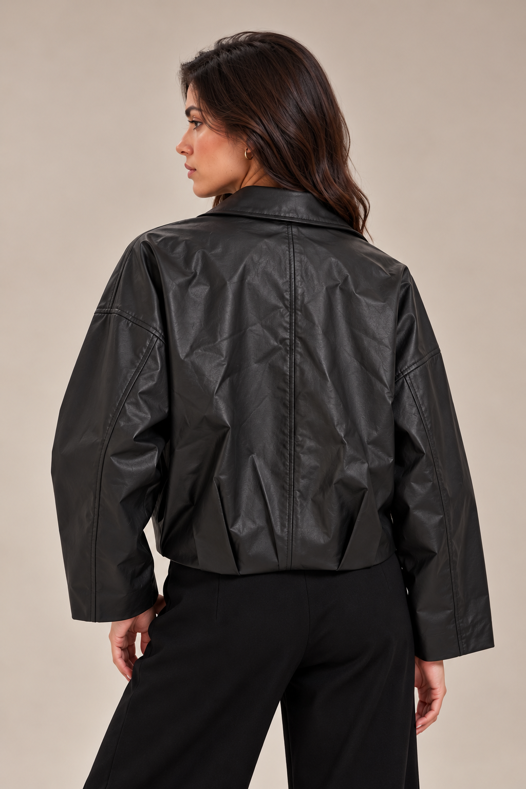 Bumper leather jacket with waist belt
