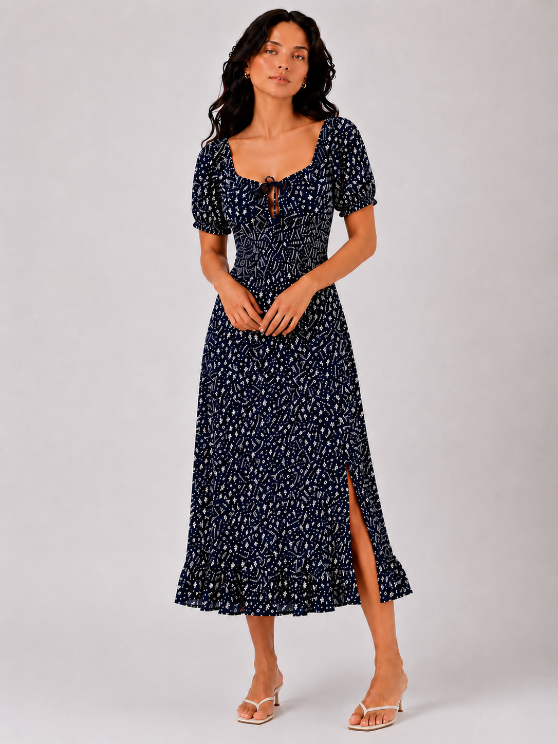 Long navy blue floral dress