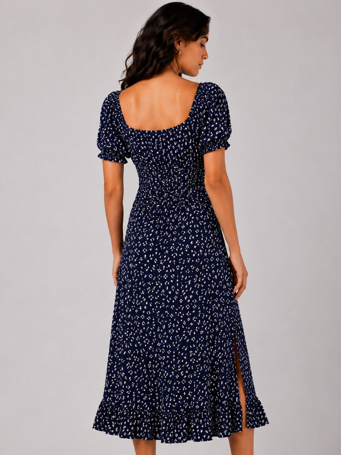 Long navy blue floral dress