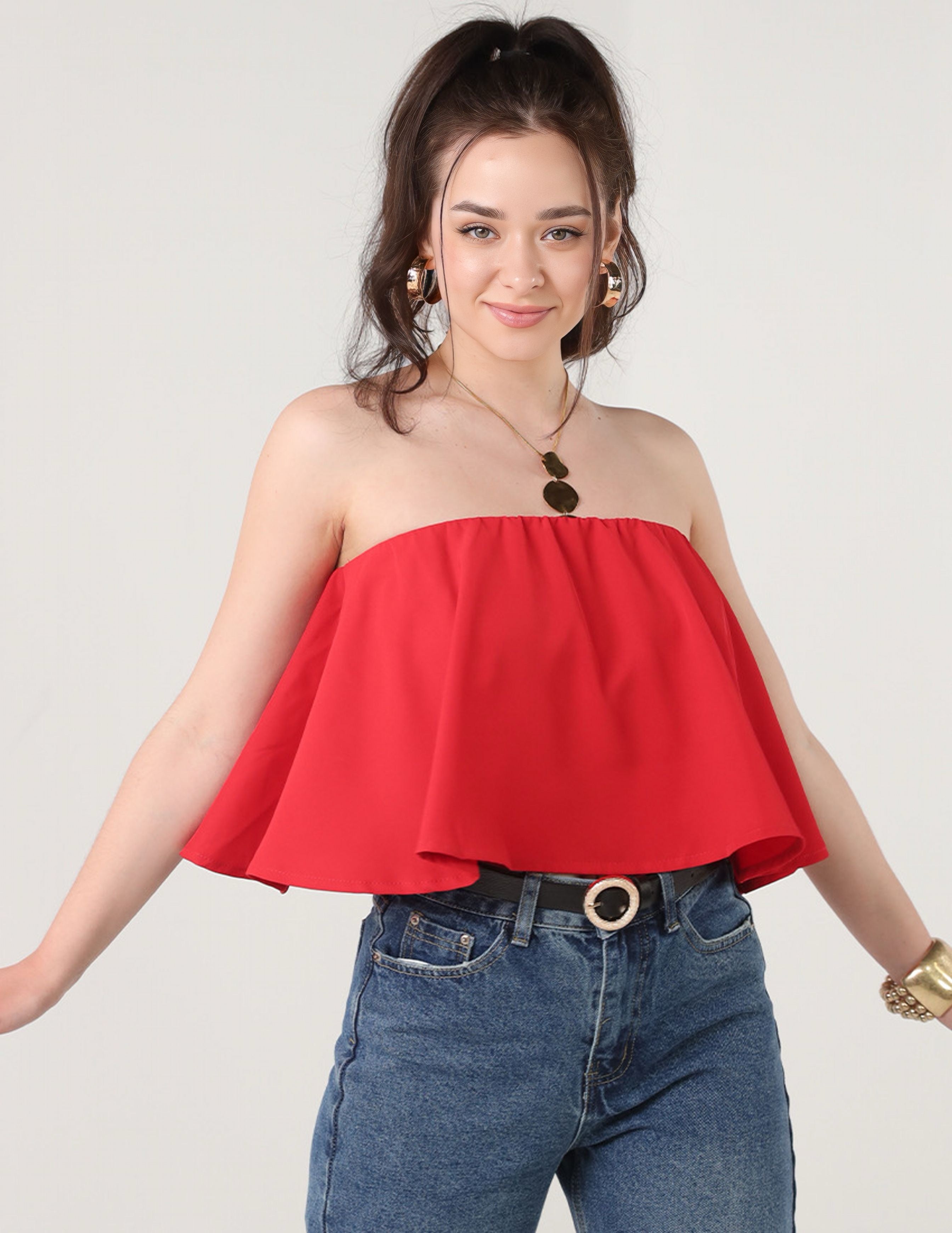 Strapless flowy top