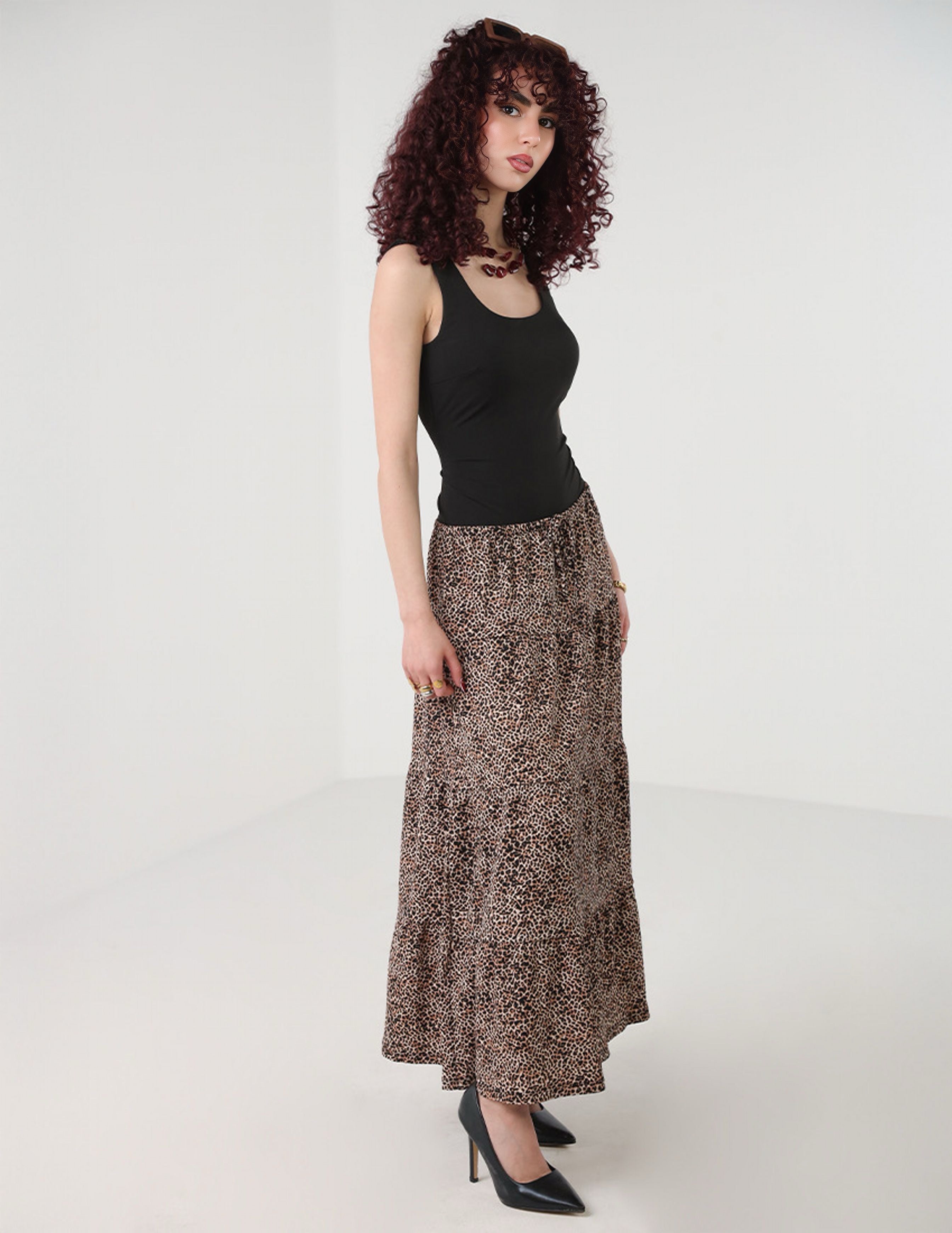 Leopard tiered skirt