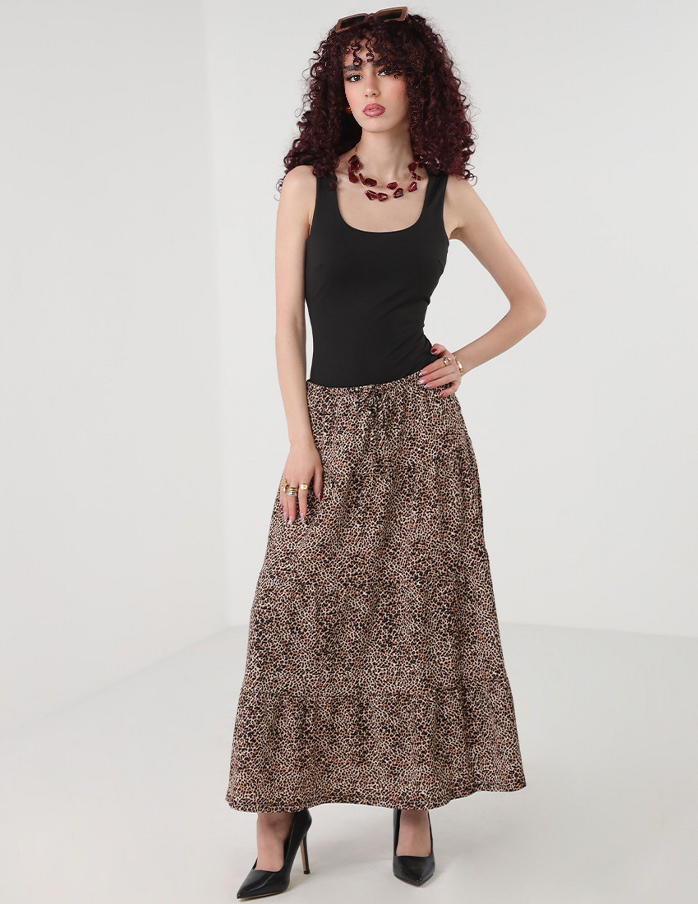 Leopard tiered skirt