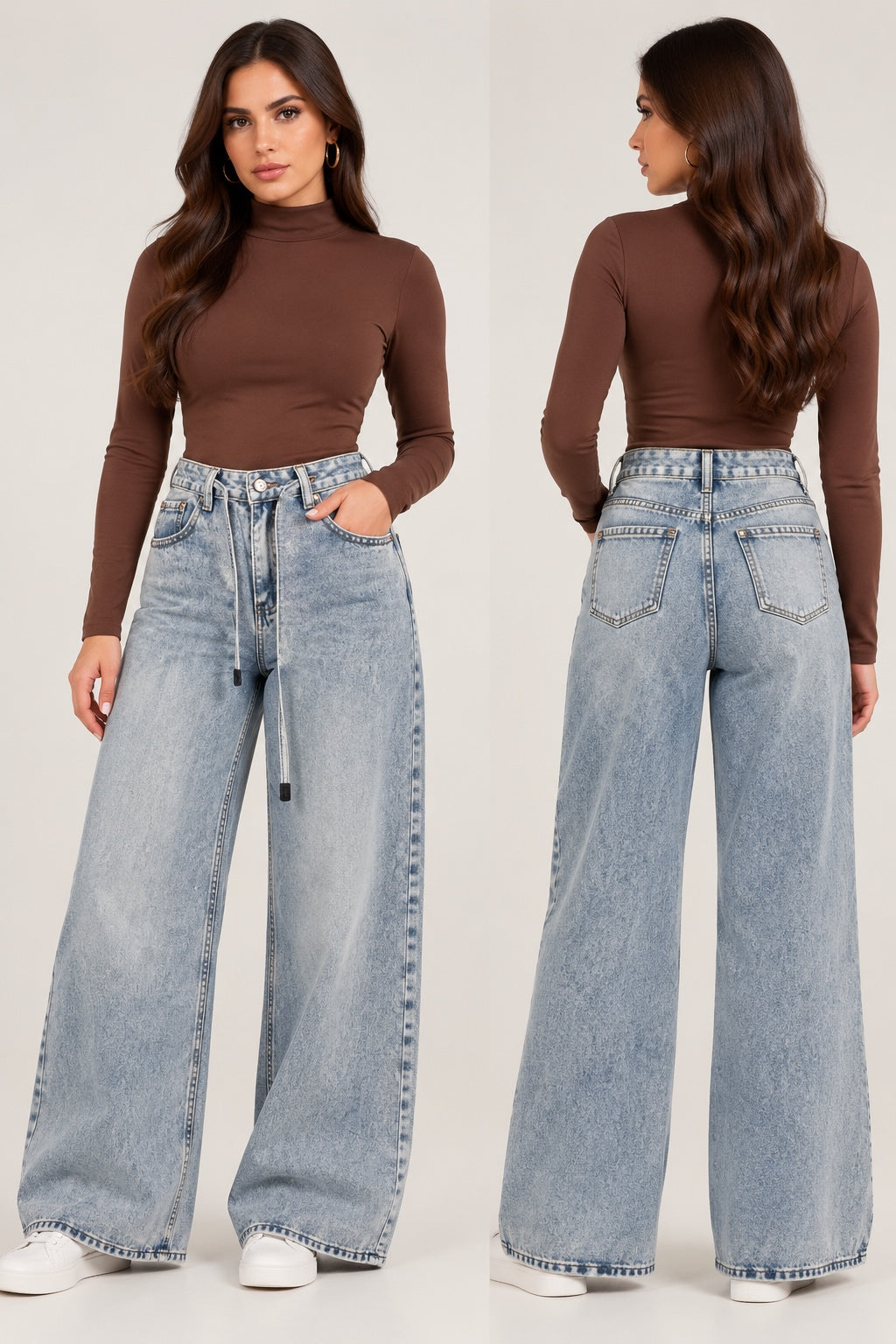 Wide leg jeans with tie waist