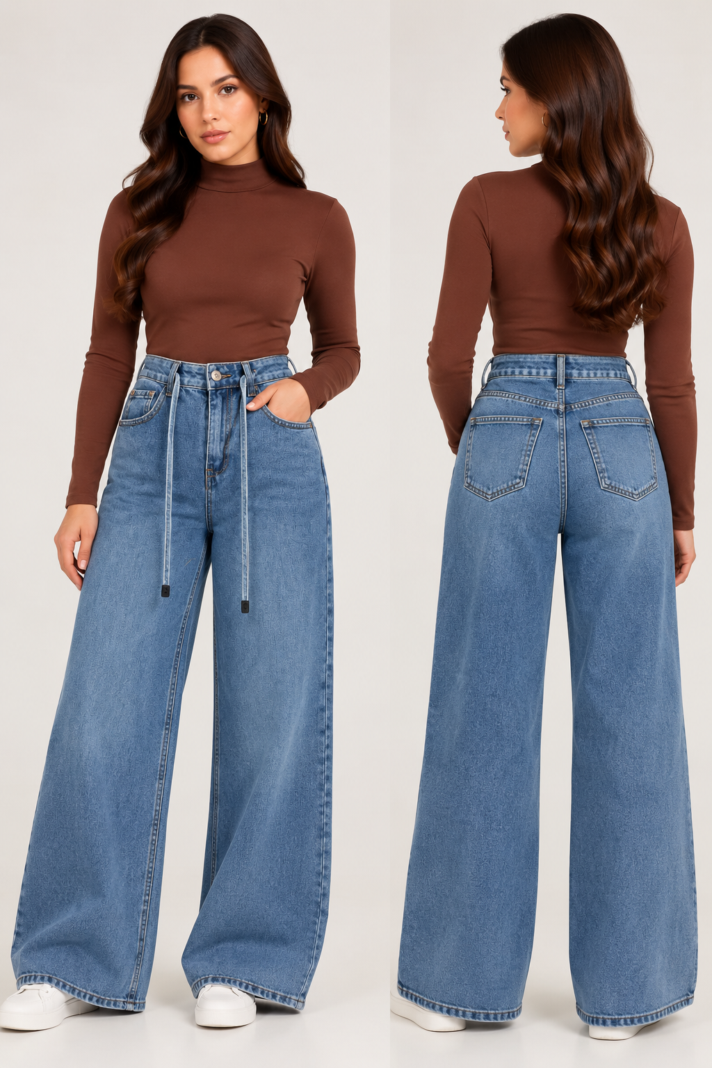 Wide leg jeans with tie waist