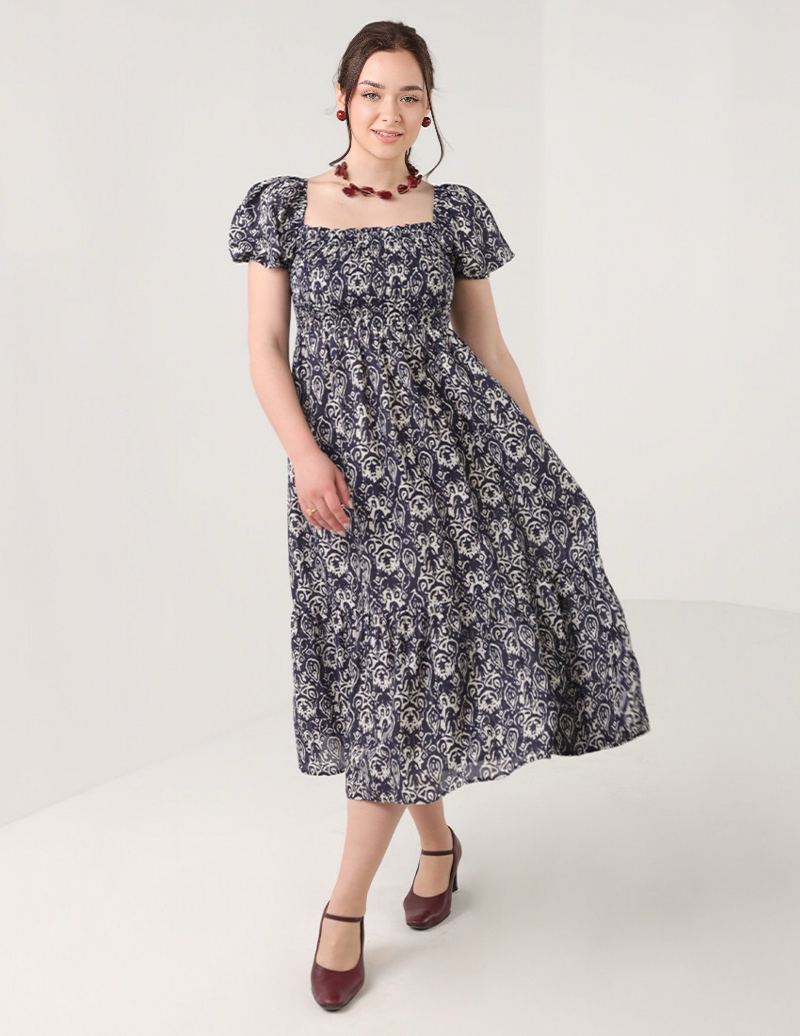 Navy Blue Printed Dress