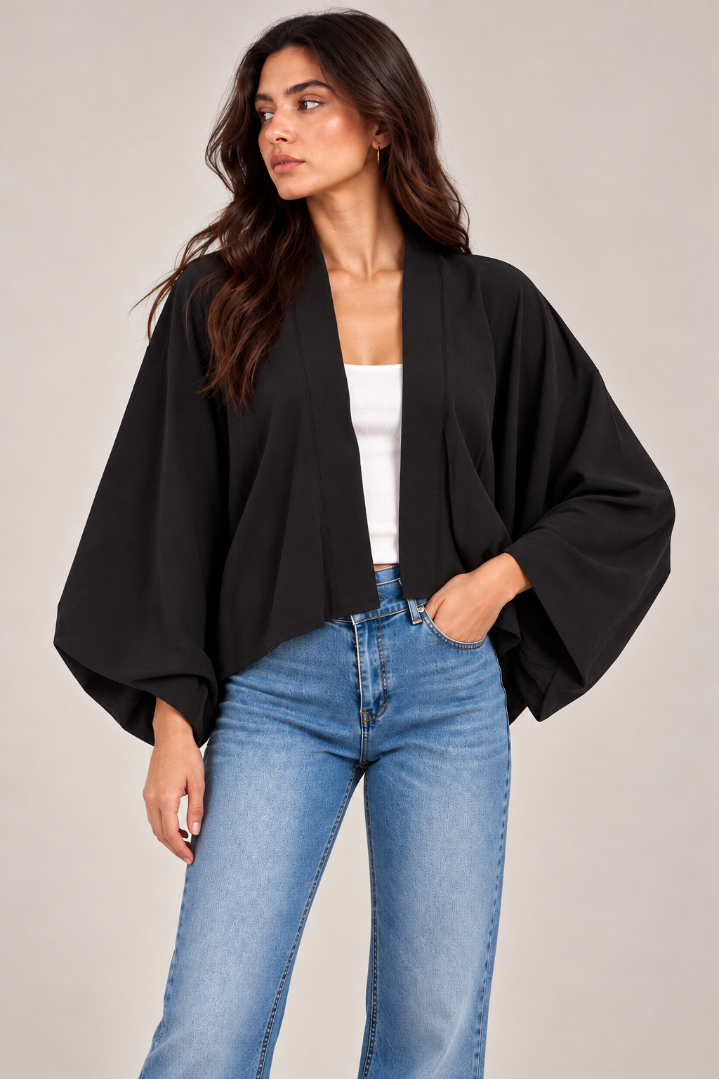 Short open batwing cardigan
