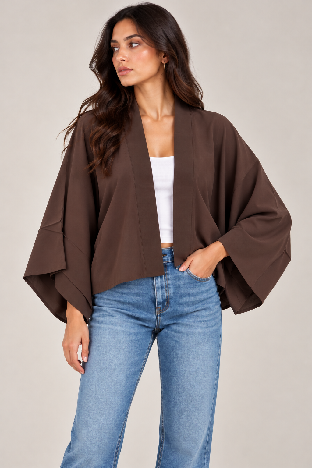 Short open batwing cardigan