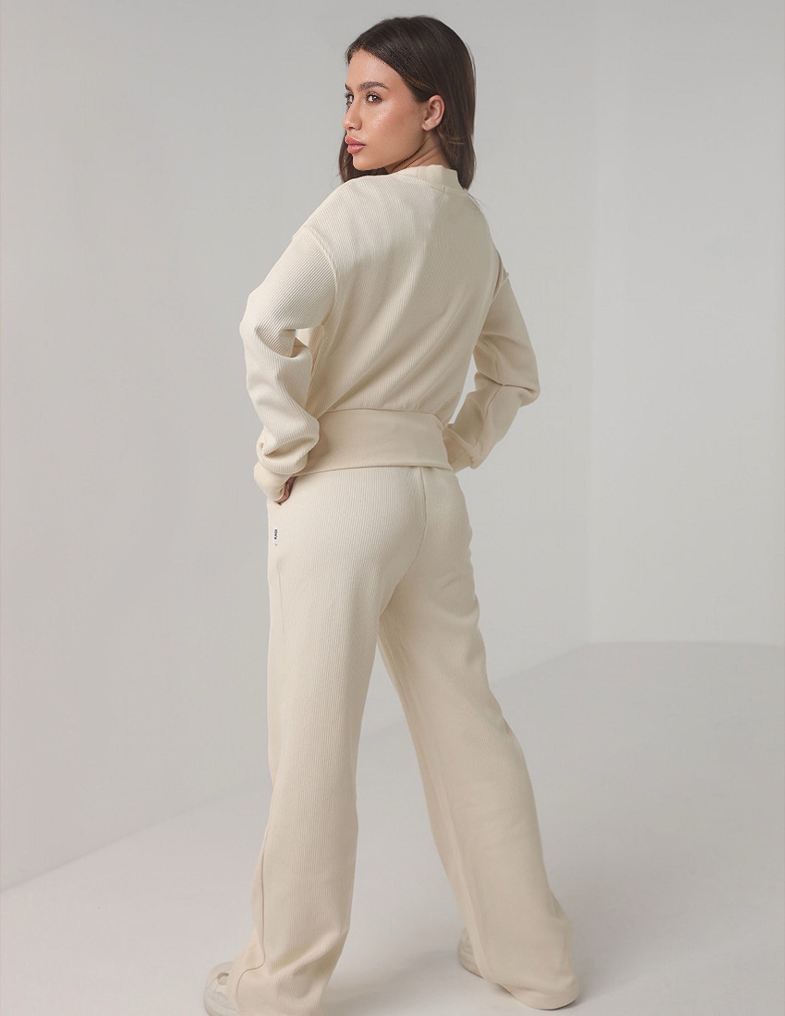 Ribbed Tracksuit with Wide-Leg Pants