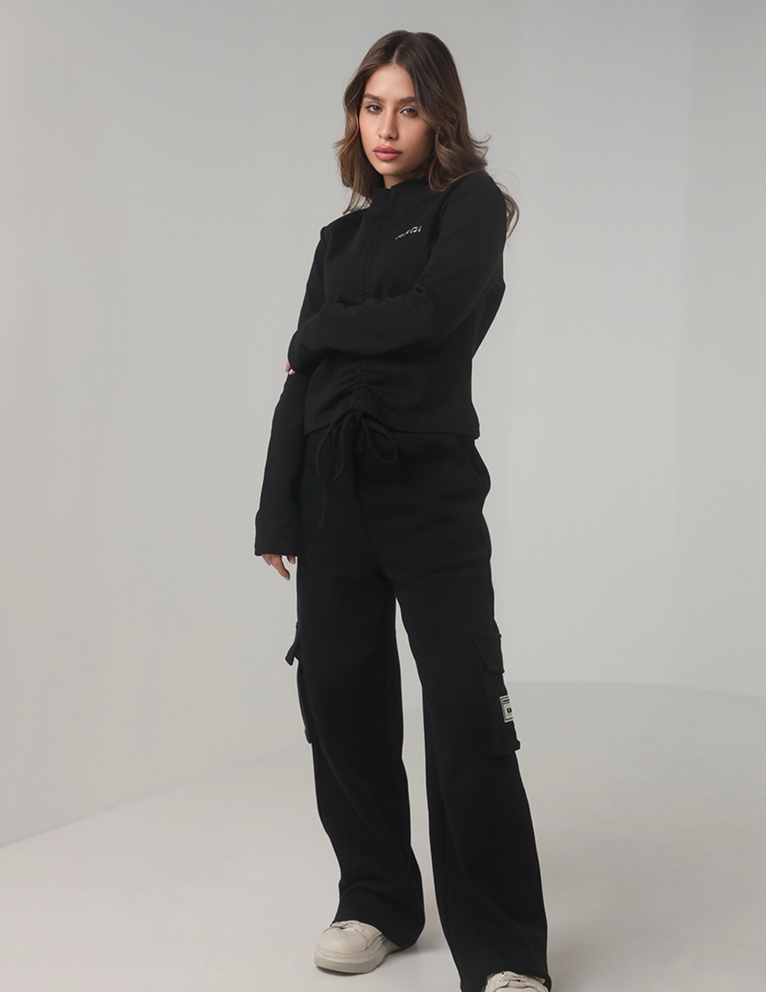 Ribbed Tracksuit Set with Cropped Sweatshirt