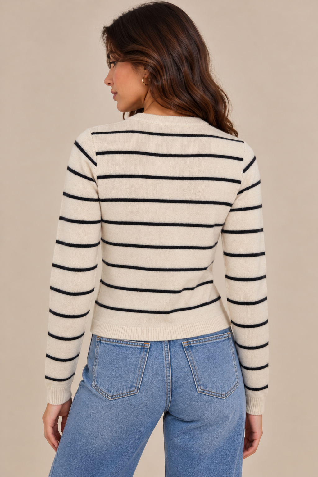 Striped lambswool blouse with long sleeves and button-up front