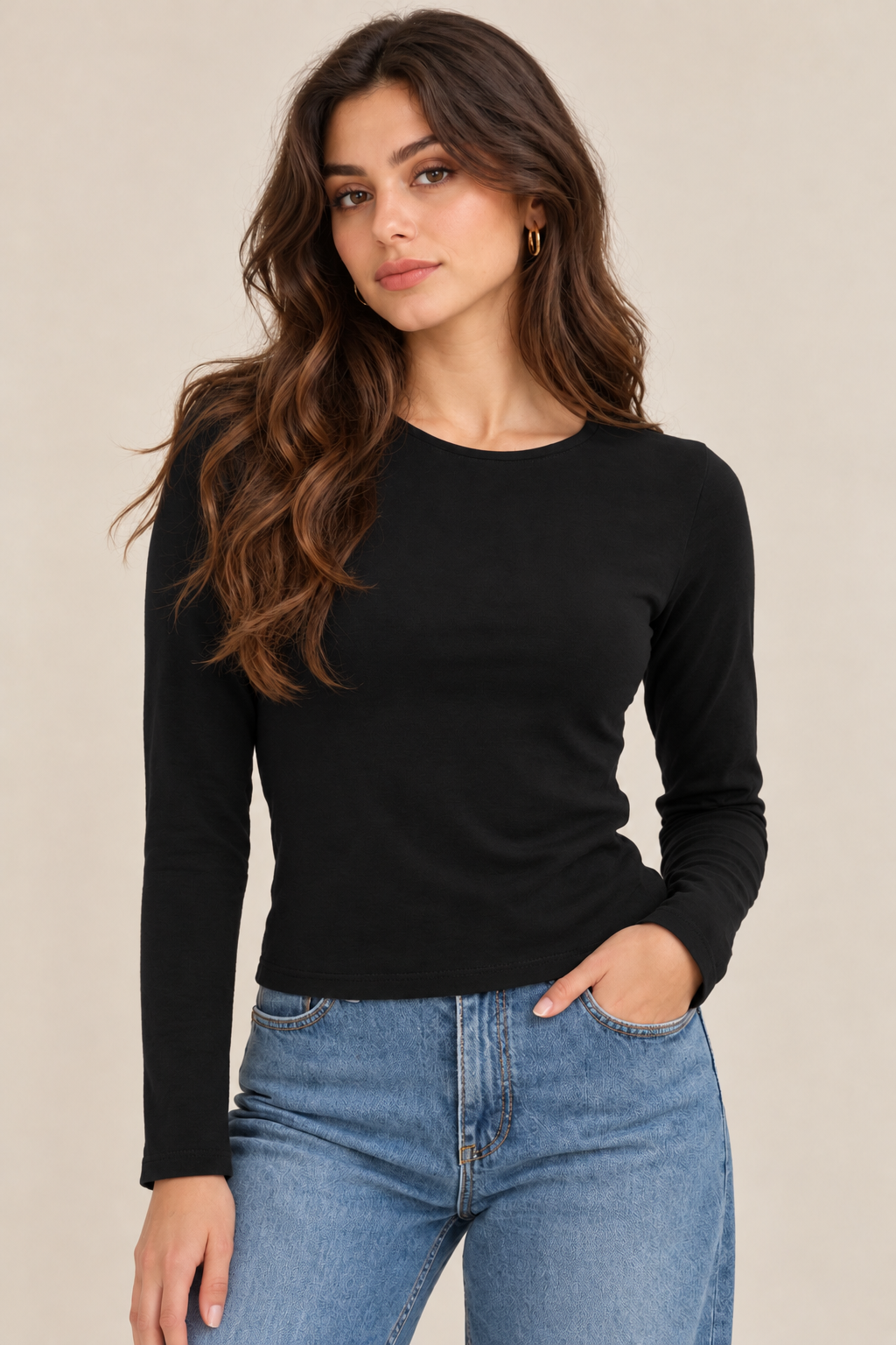 Top body sleeve basic round neck