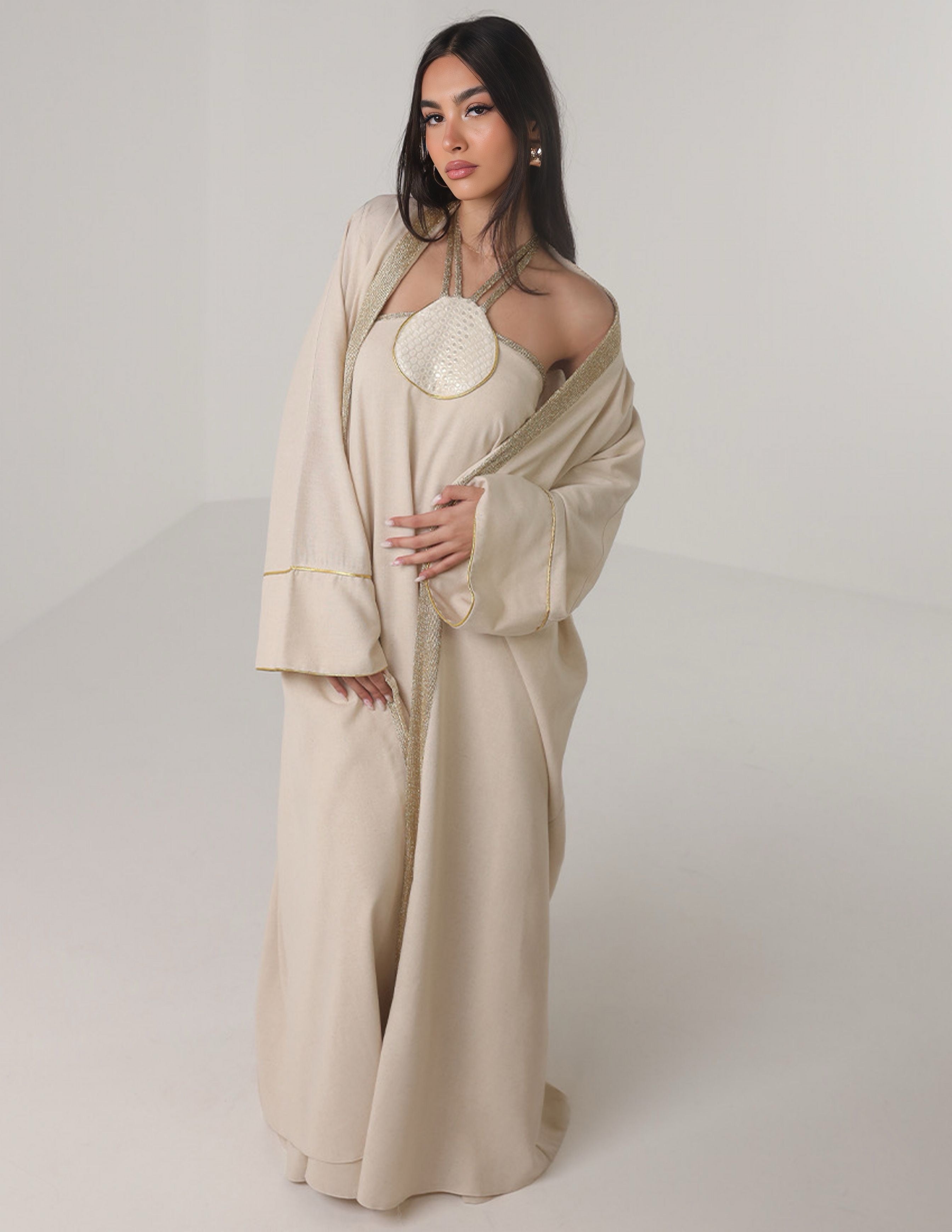 Abaya Set with Gold Line Details