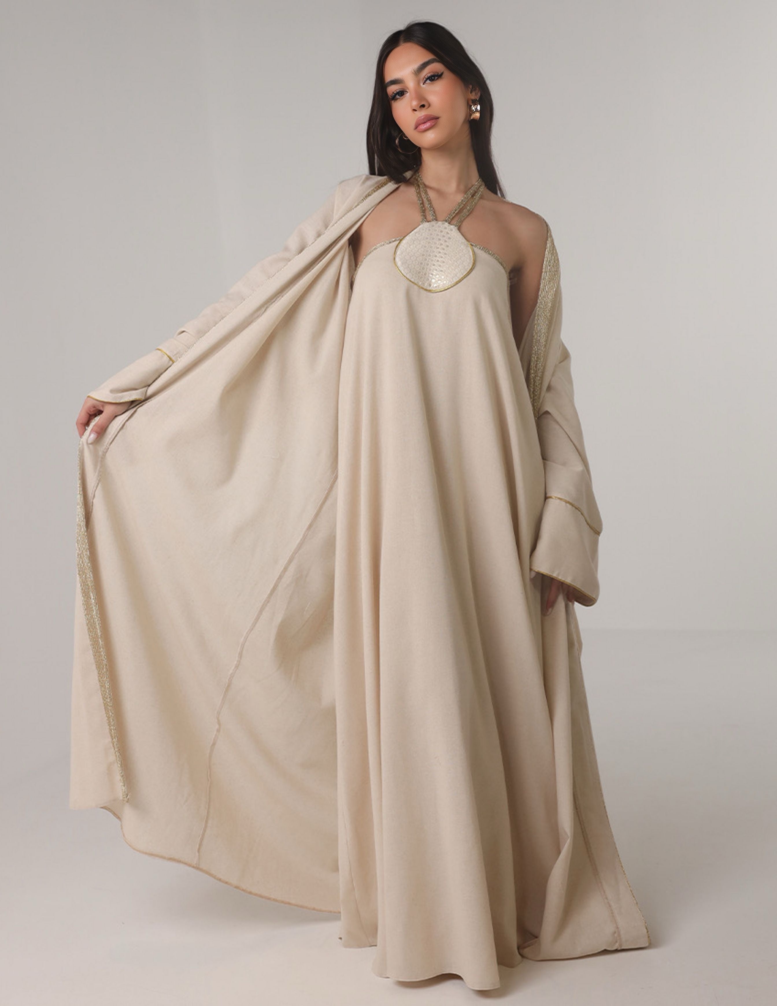 Abaya Set with Gold Line Details