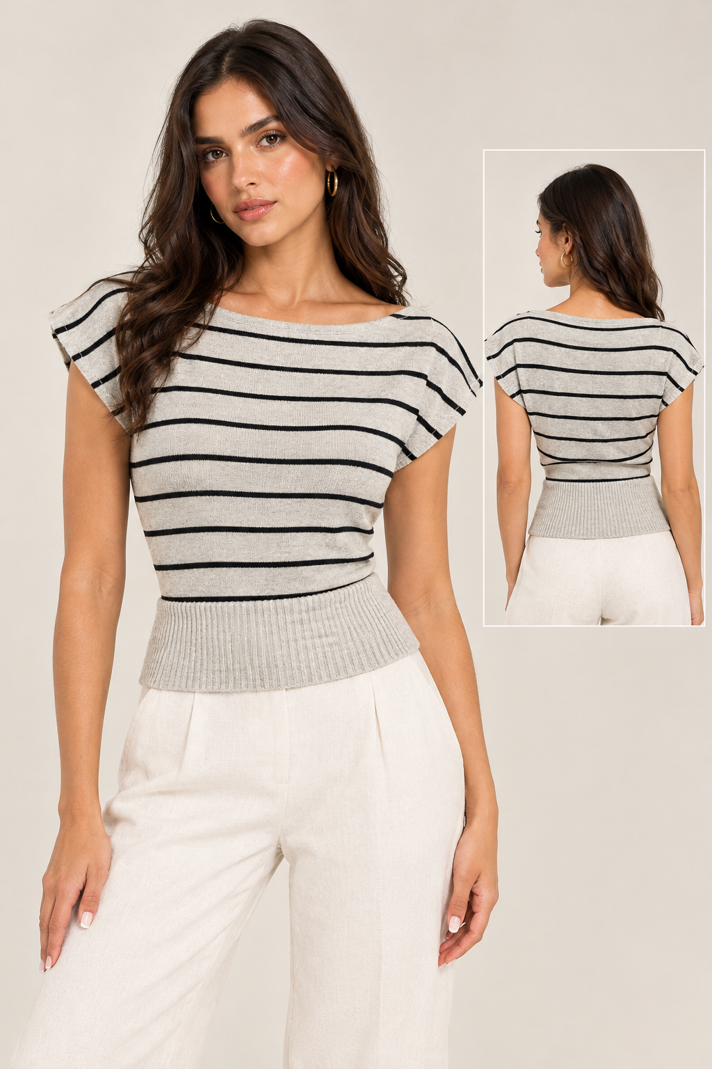 Striped wool T-shirt with open shoulder