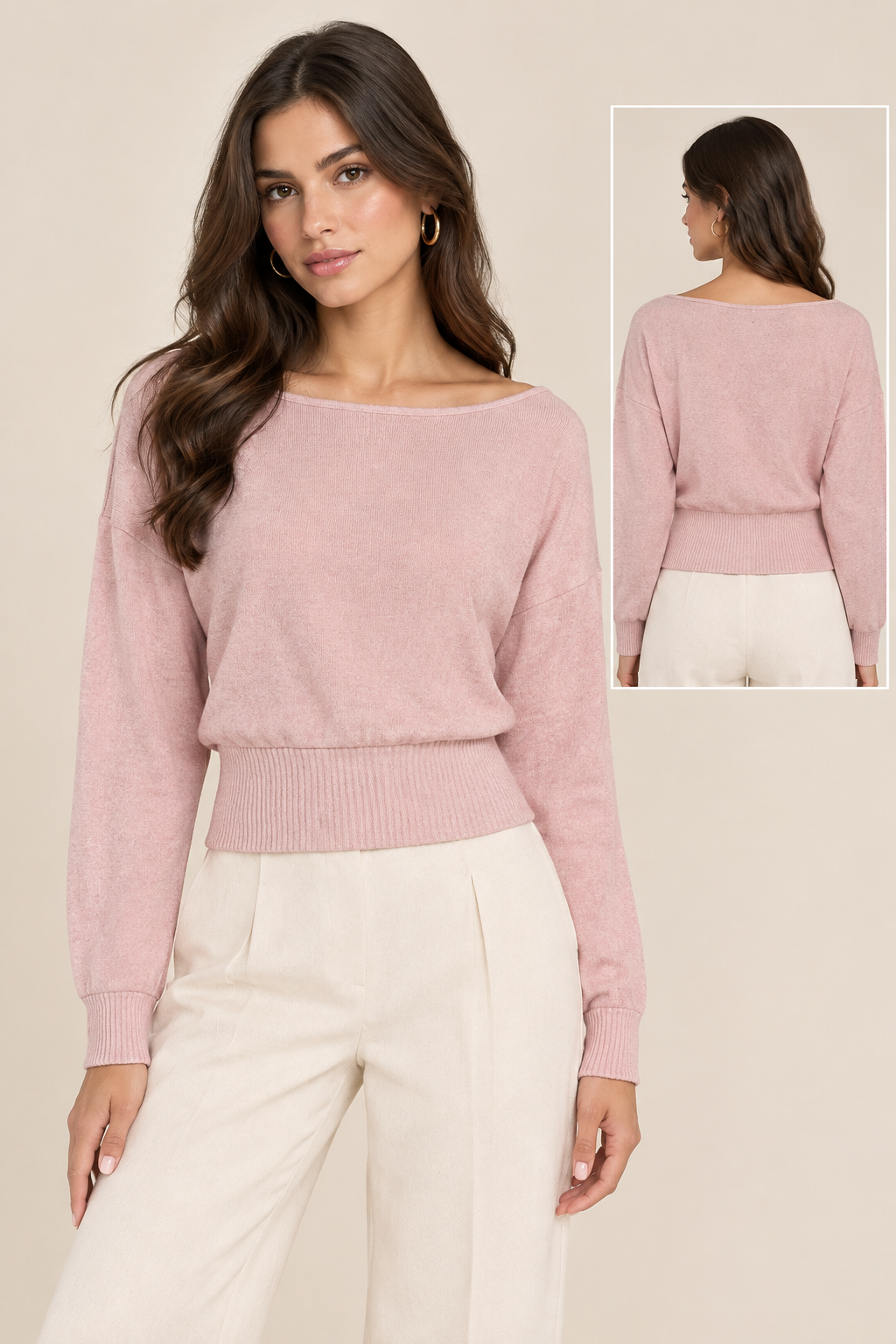 Wool blouse with a wide neckline