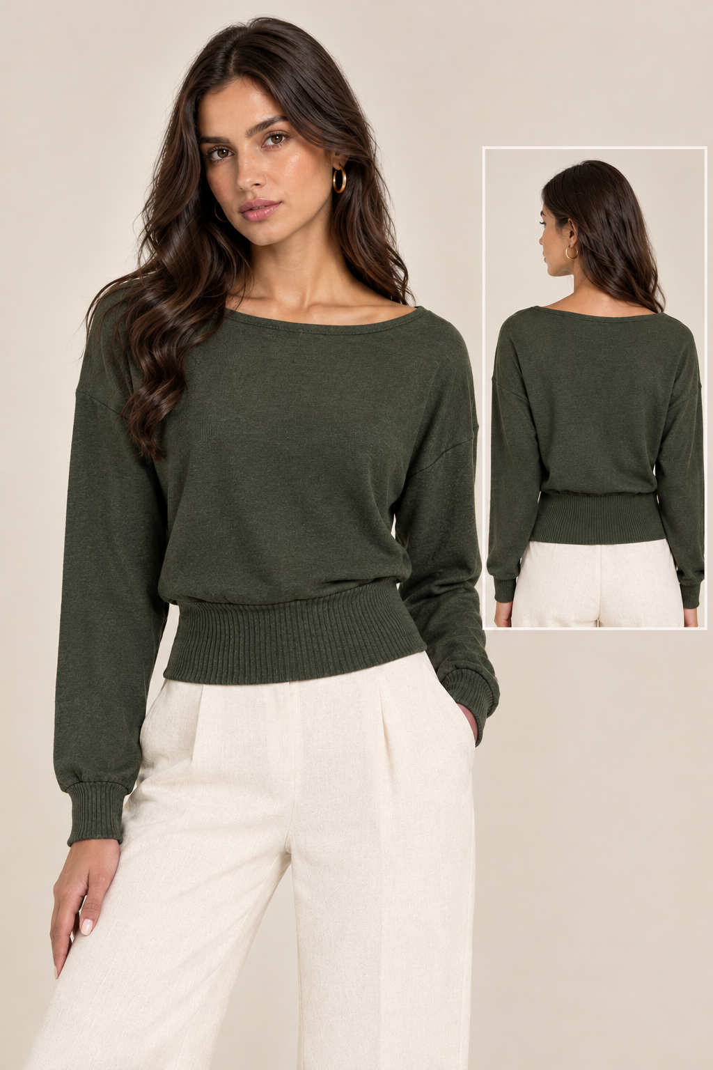 Wool blouse with a wide neckline