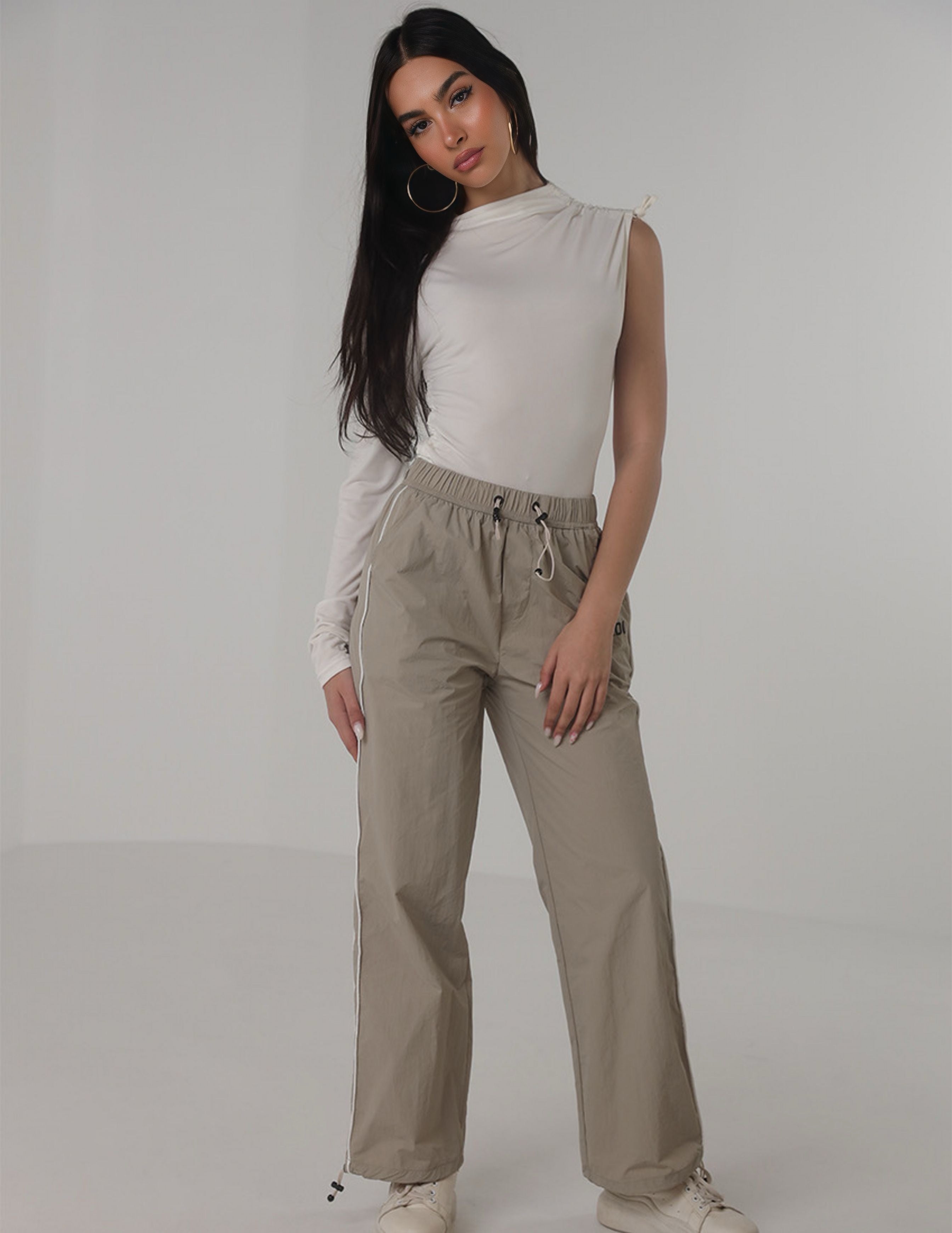 Elastic Waist Straight-Leg Track Pants