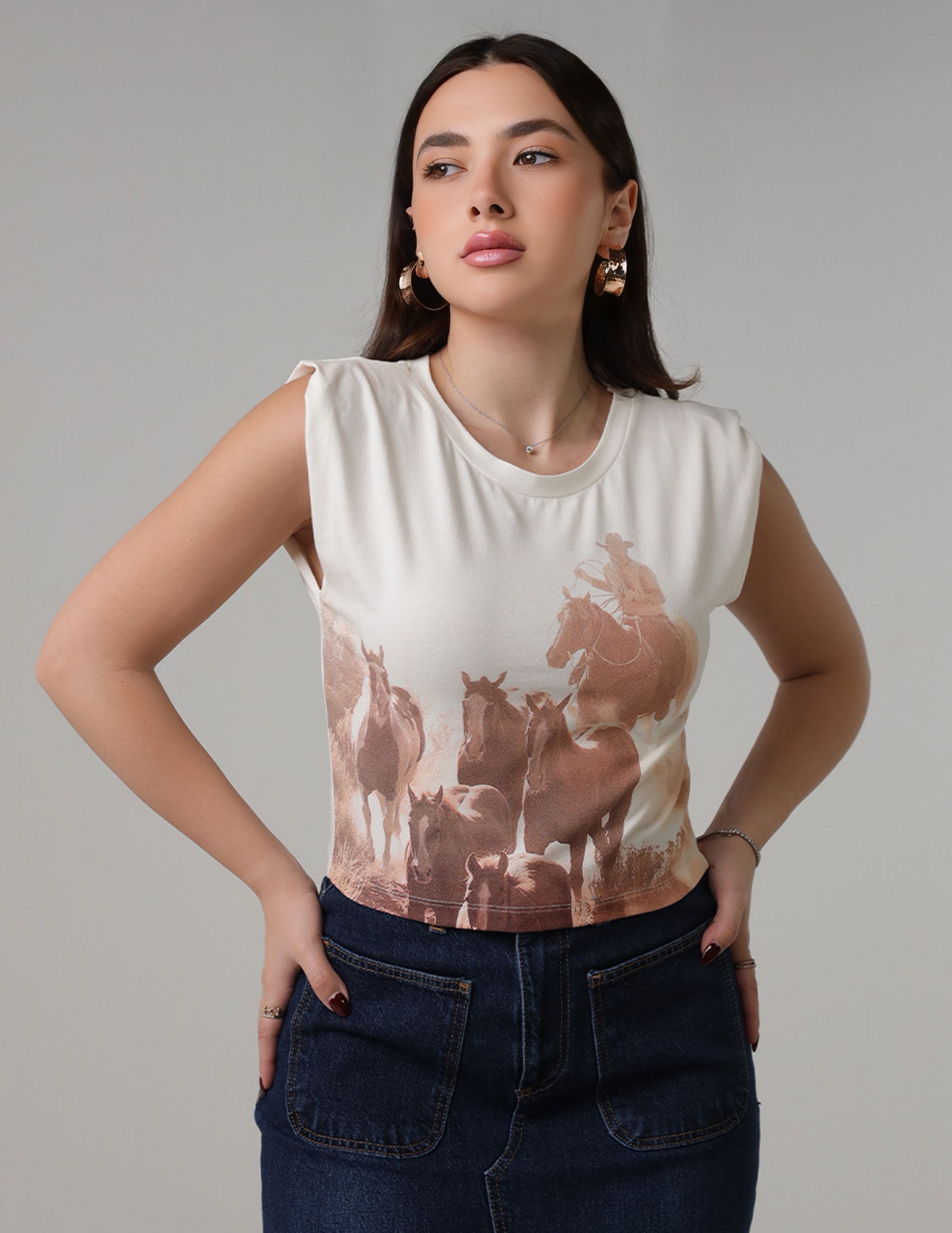 Graphic "Horse" Sleeveless Top