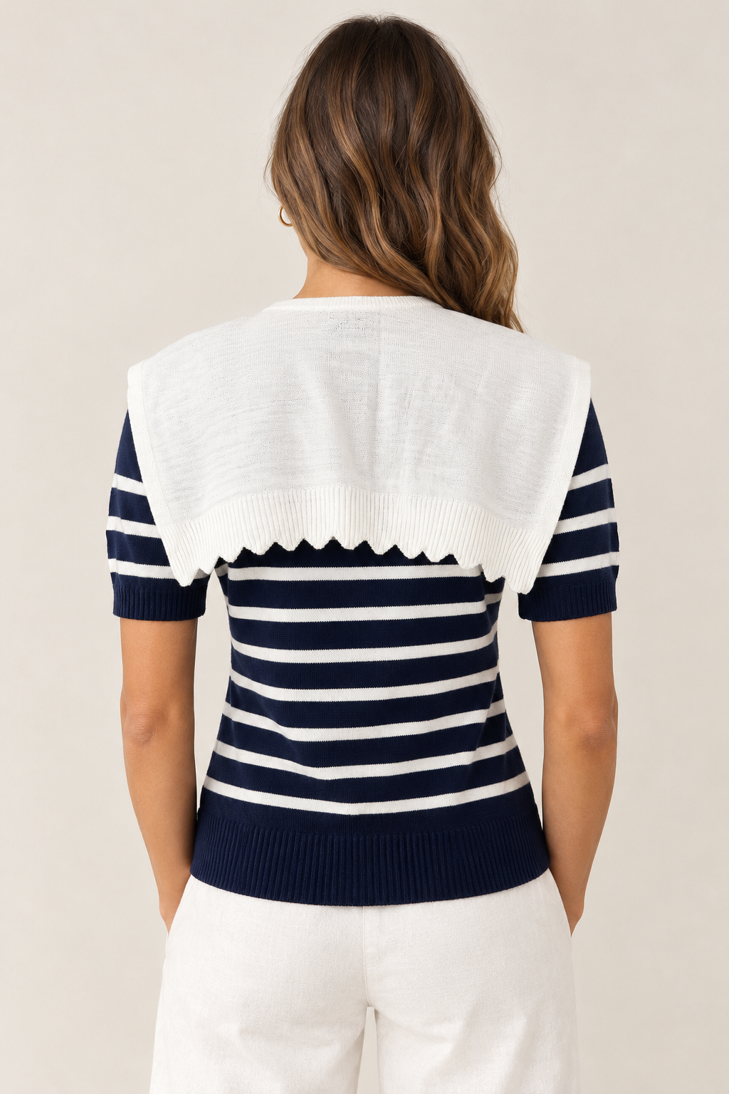 Striped T-shirt with shoulder scarf