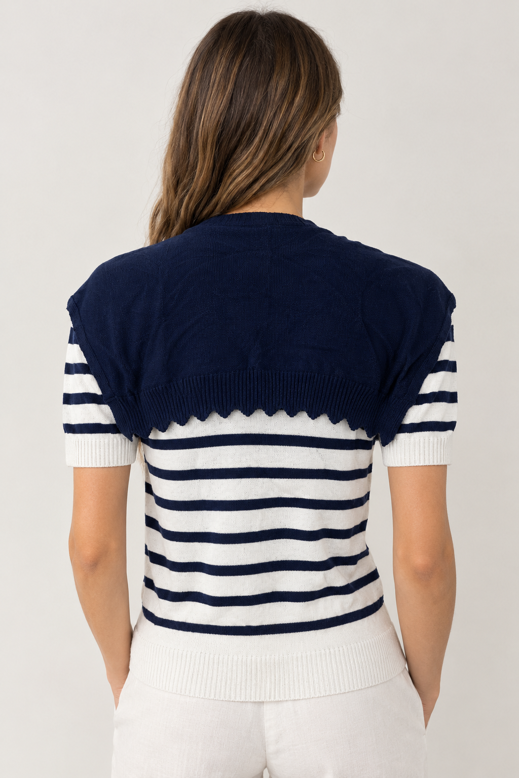 Striped T-shirt with shoulder scarf