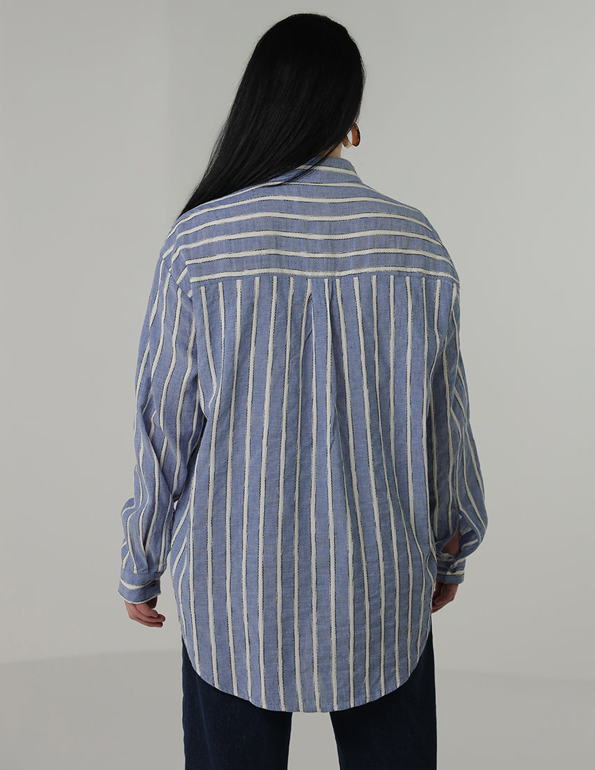 Oversized striped shirt with side pocket