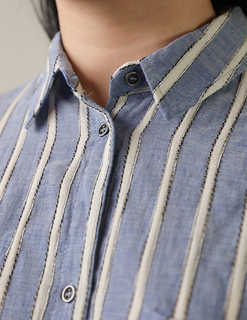 Oversized striped shirt with side pocket