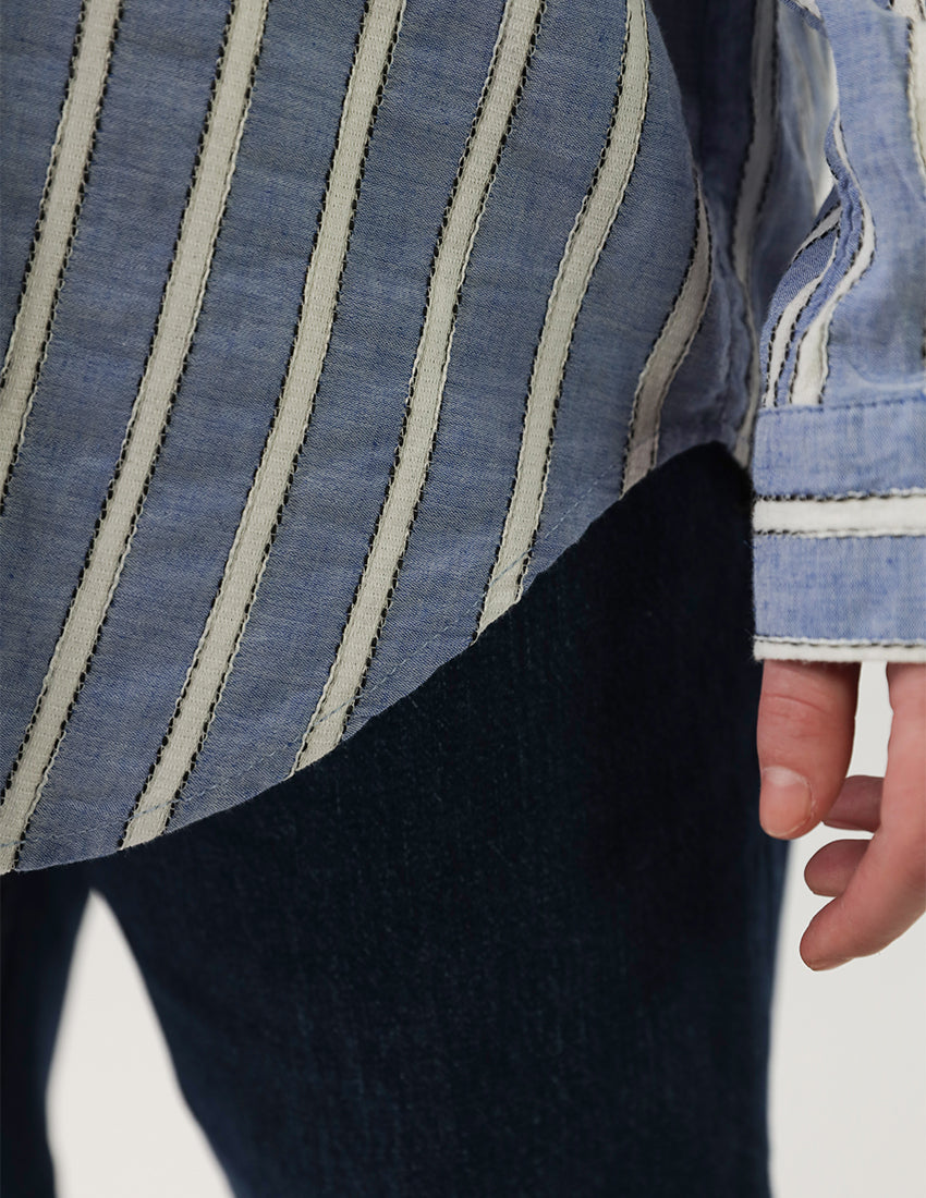 Oversized striped shirt with side pocket
