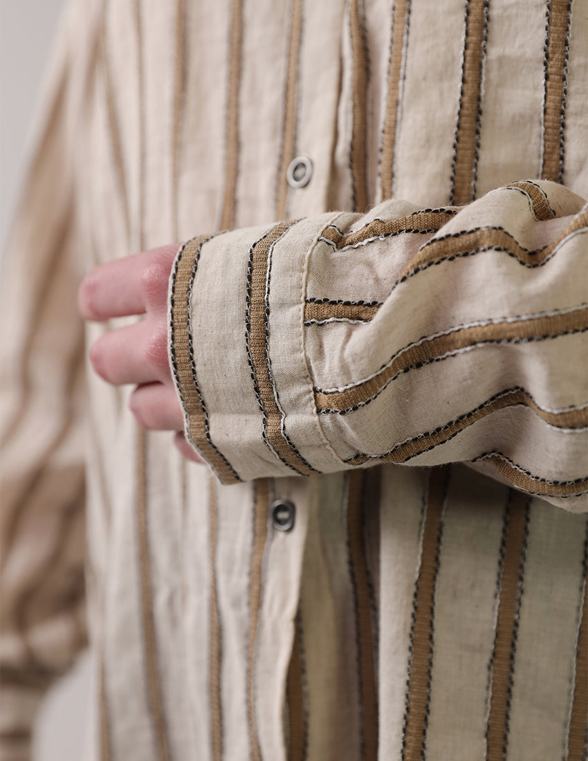Oversized striped shirt with side pocket