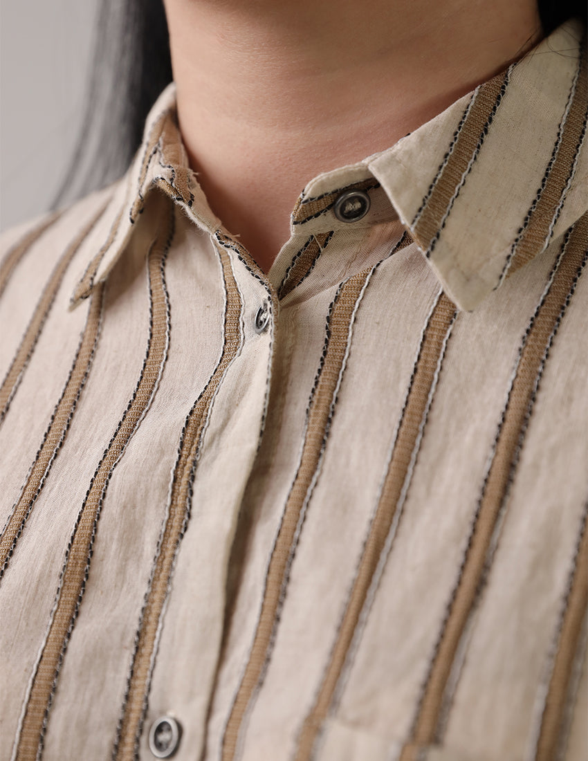 Oversized striped shirt with side pocket