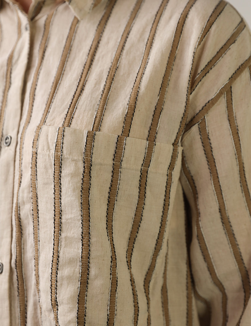 Oversized striped shirt with side pocket